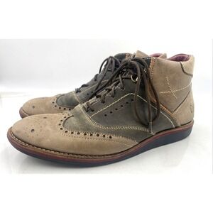 Fly London Boots Mens Sz 10 Oxford Wingtip Low Lace Up Tan Brown Brogue Leather